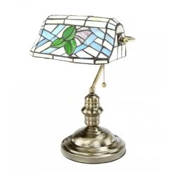 Promo ✨ Renovators Supply Manufacturing Table Lamp Antique Brass Style Stained Floral Glass 14" Height X 9.5" Width ????